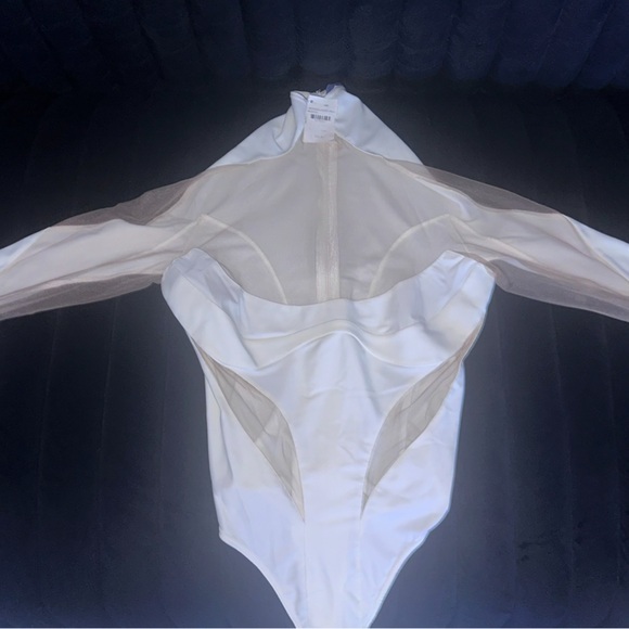 NWT bodysuit with contrasting sheer panels, concealed zipper, and snap bottom - Picture 2 of 5